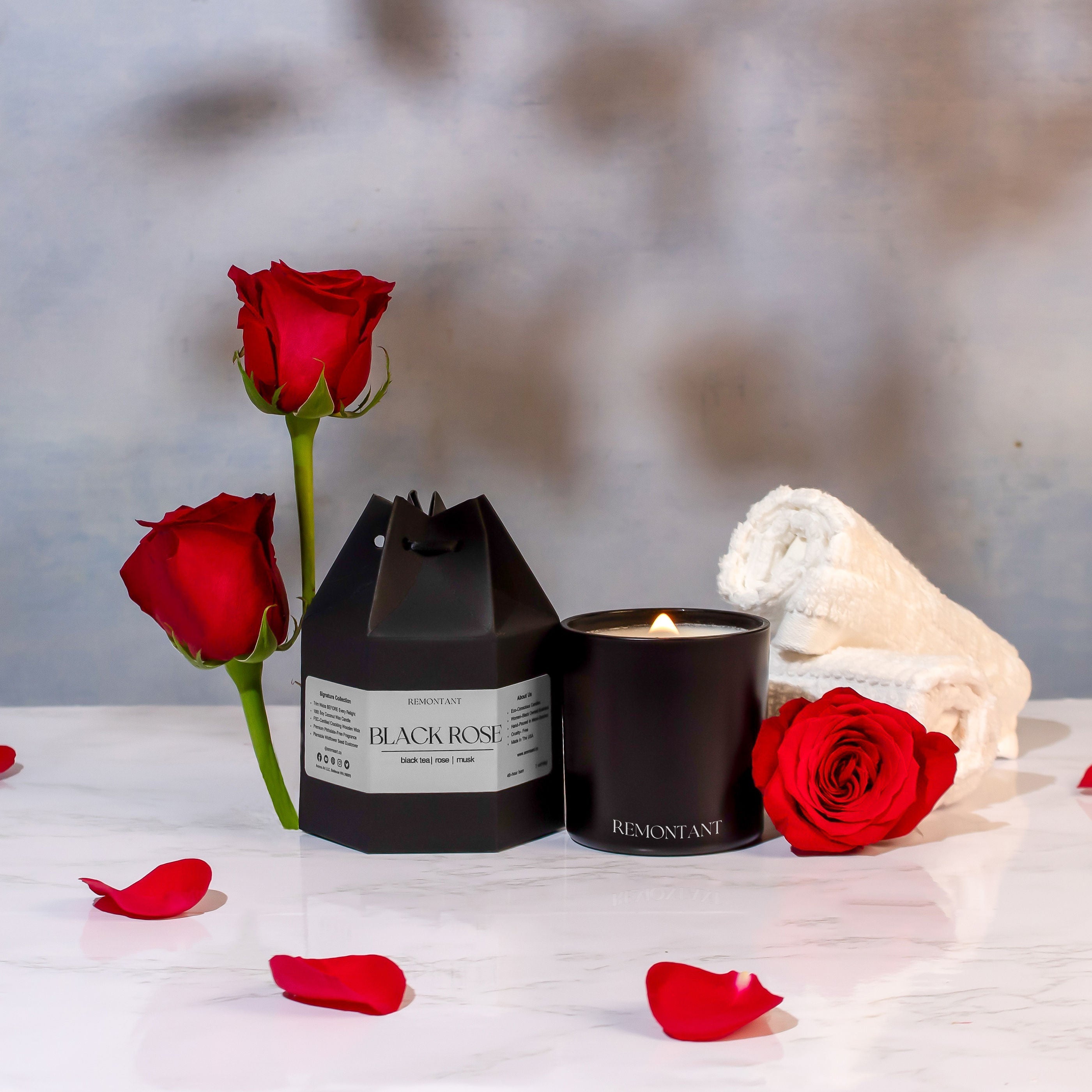 Black Rose Candle | Black Tea ~ Rose ~ Musk | Wood Wick Candle