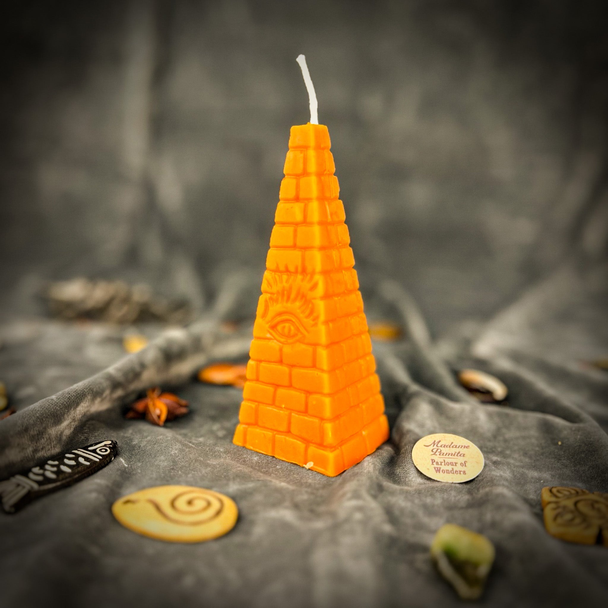 Beeswax All-Seeing Eye Pyramid Spell Candle - Abundance, Prosperity & Intuition
