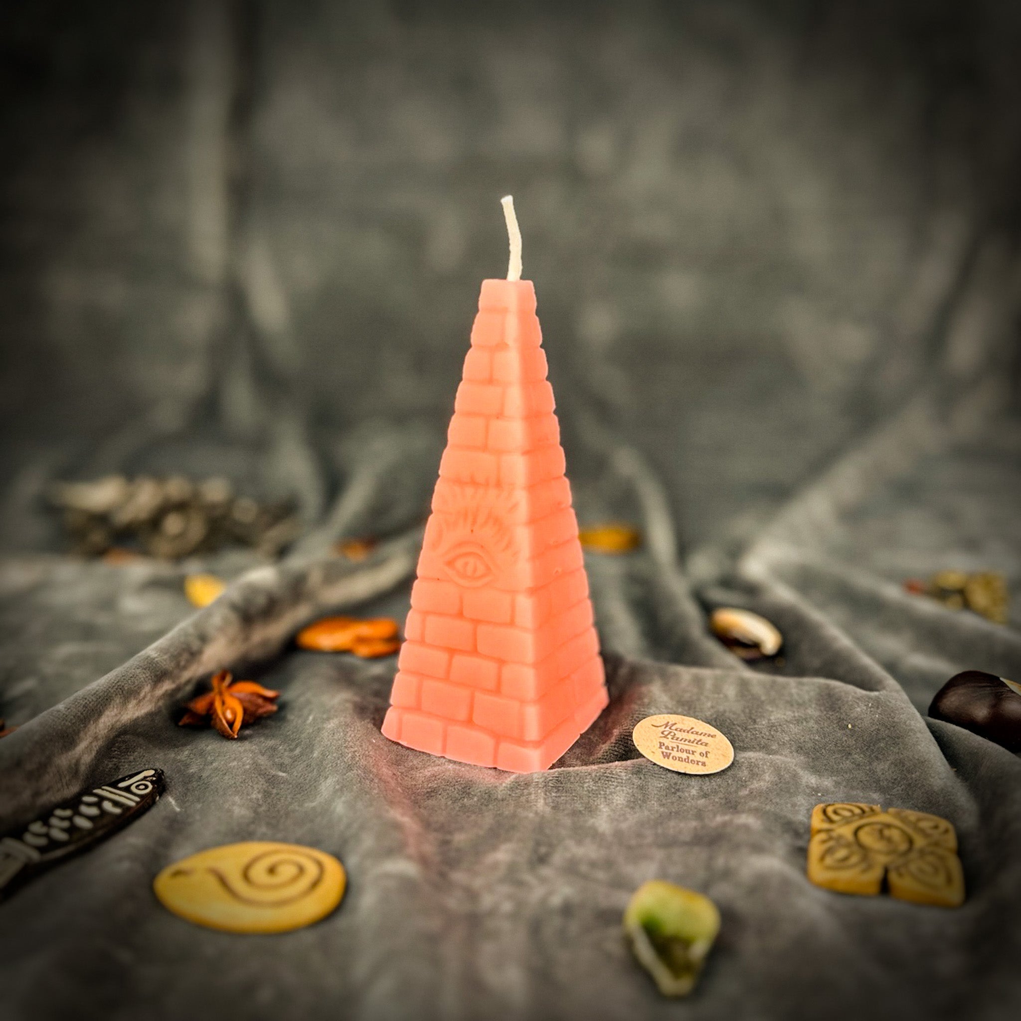 Beeswax All-Seeing Eye Pyramid Spell Candle - Abundance, Prosperity & Intuition