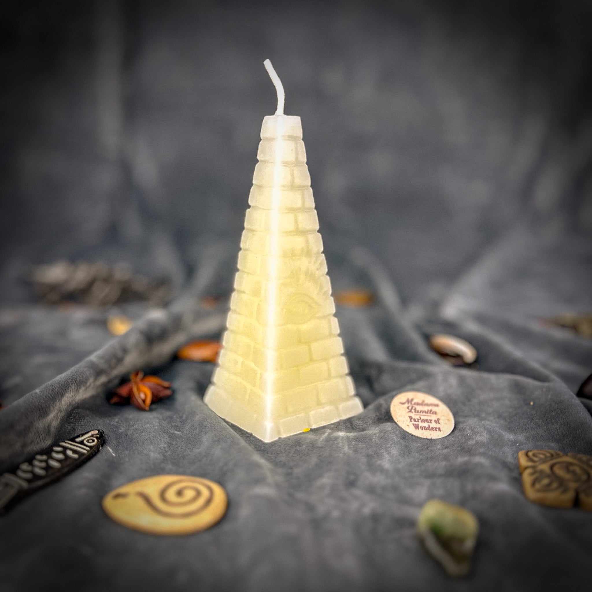 Beeswax All-Seeing Eye Pyramid Spell Candle - Abundance, Prosperity & Intuition