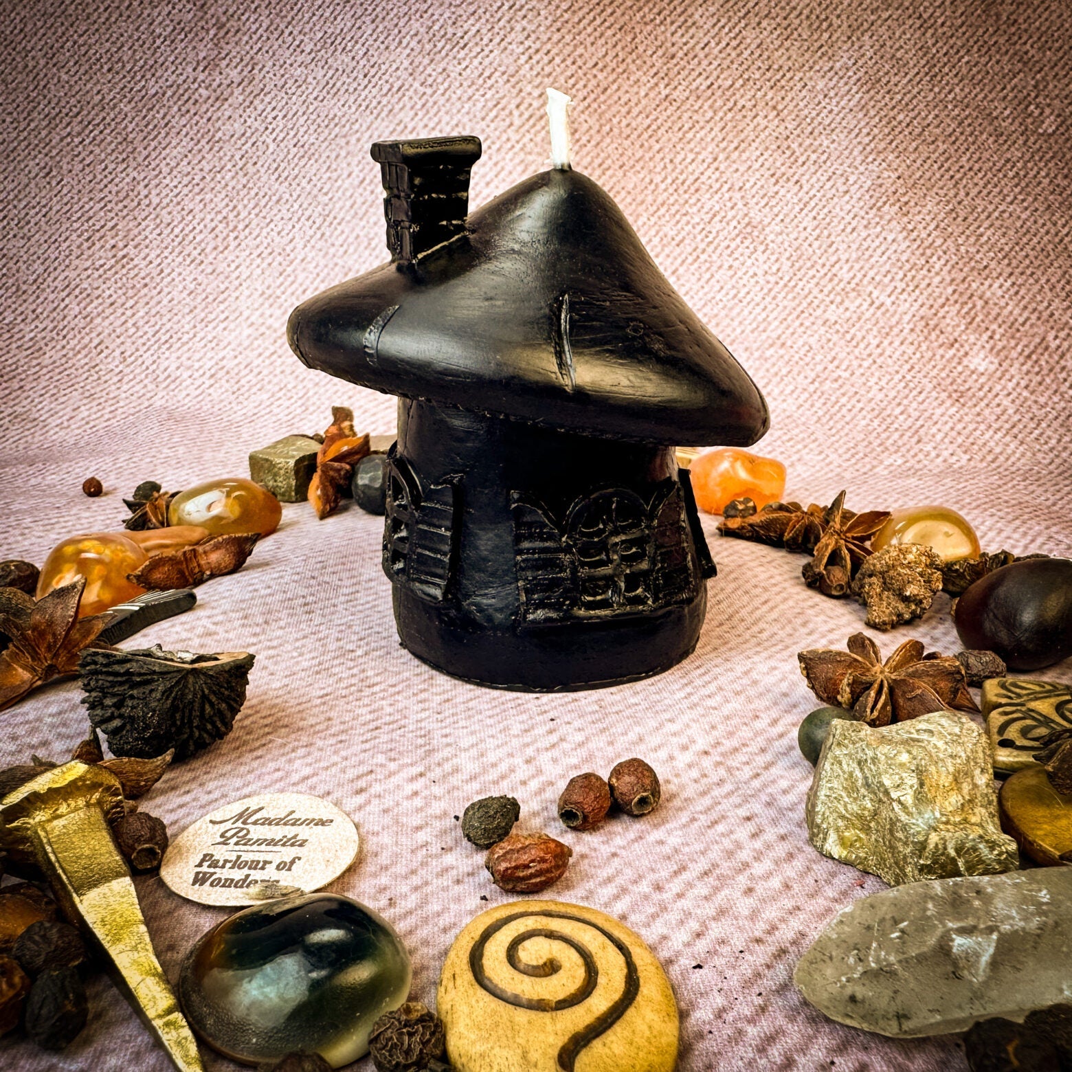 Beeswax Mushroom Fairy Hut Cozy Home Spell Candle - Sanctuary & Blessing Magic