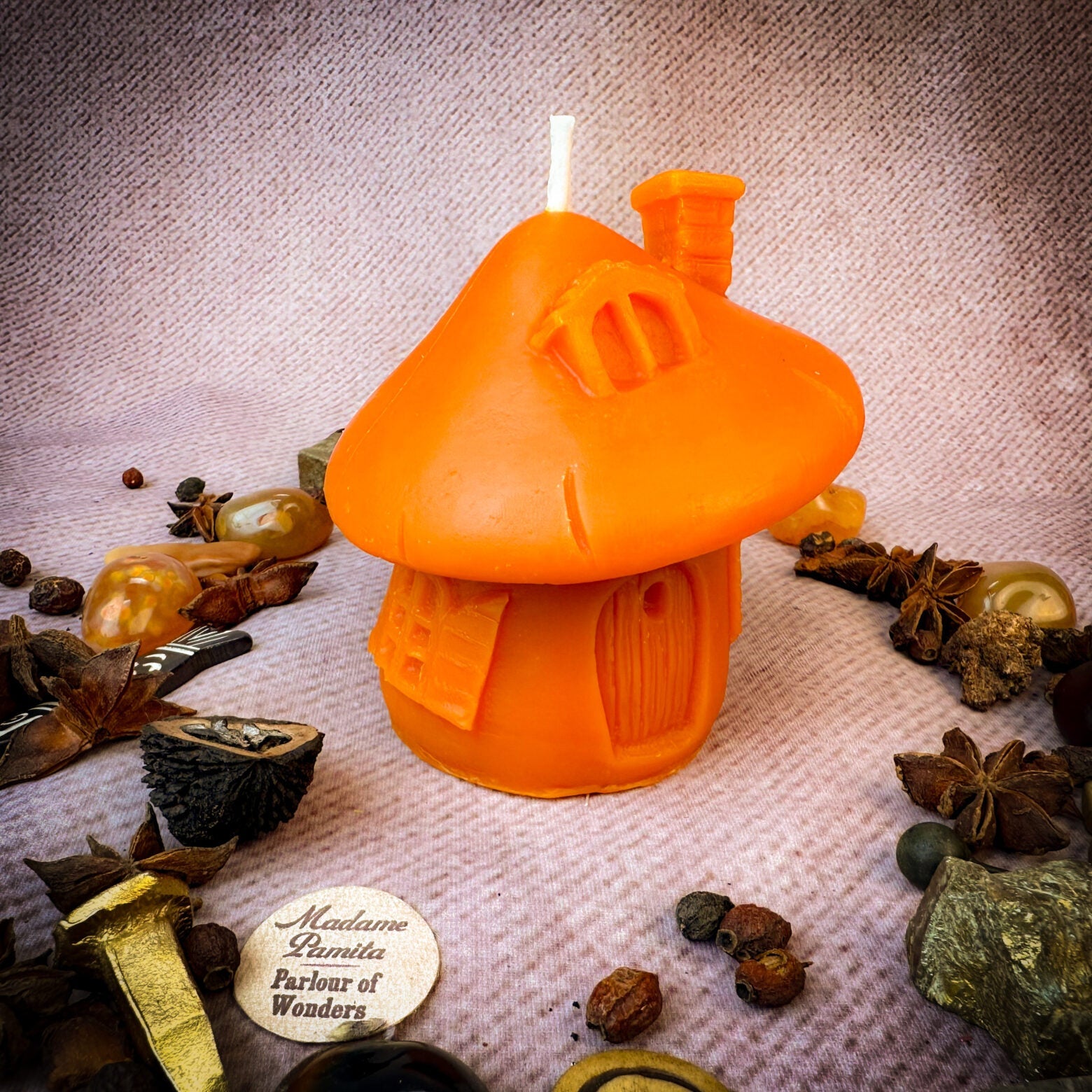 Beeswax Mushroom Fairy Hut Cozy Home Spell Candle - Sanctuary & Blessing Magic