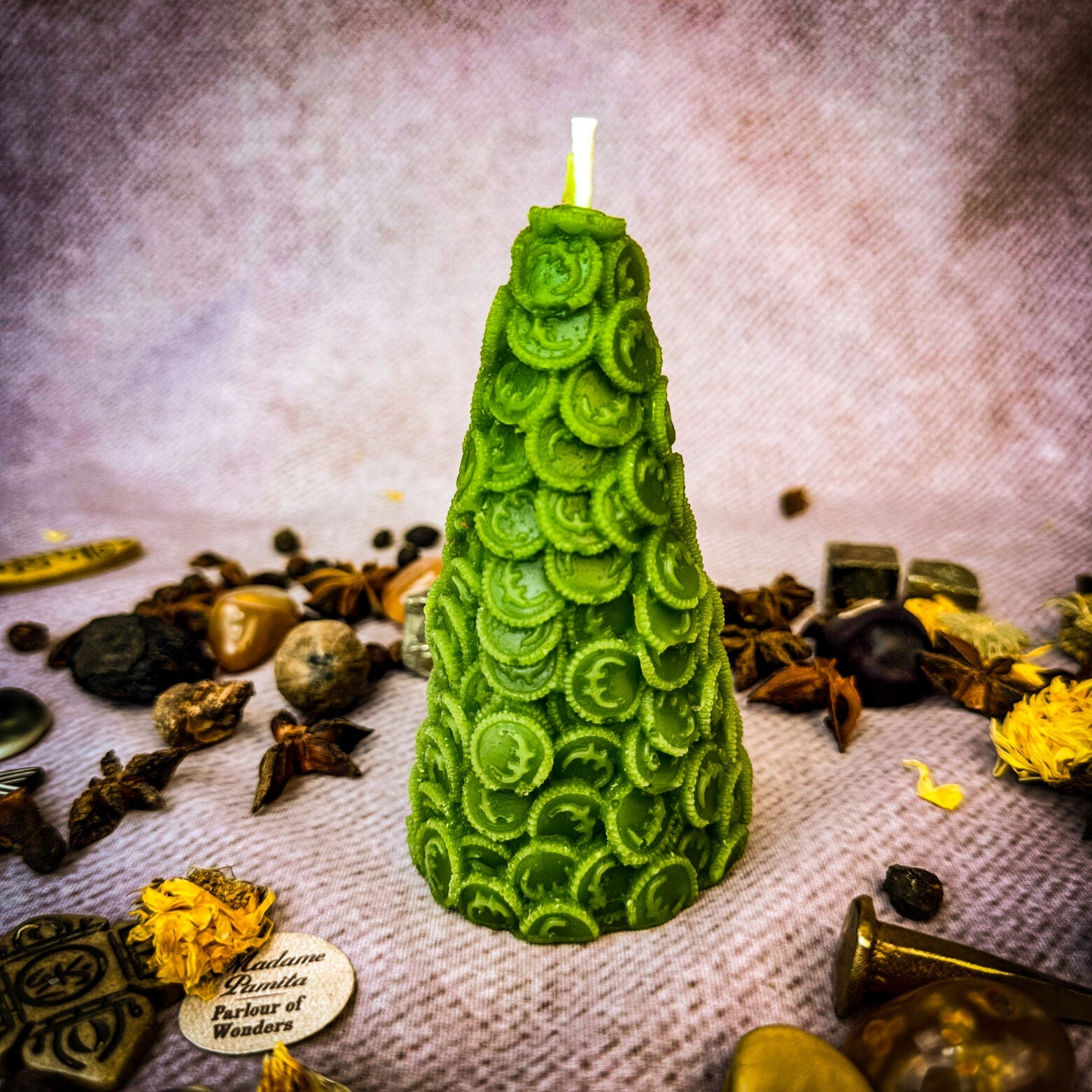 Beeswax Cone of Coins Spell Candle - Money Magnet & Prosperity Magic