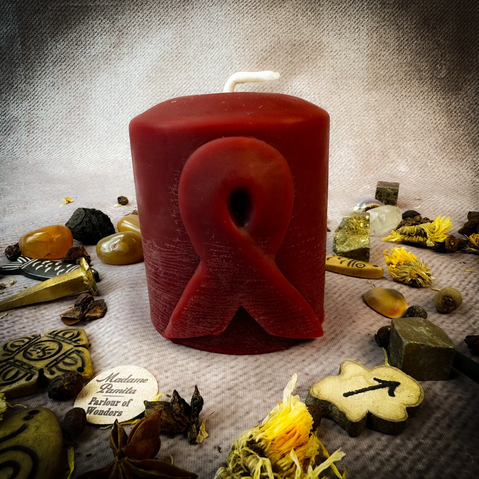 Beeswax Awareness Ribbon Pillar Spell Candle - Honor Heroes & Support Causes