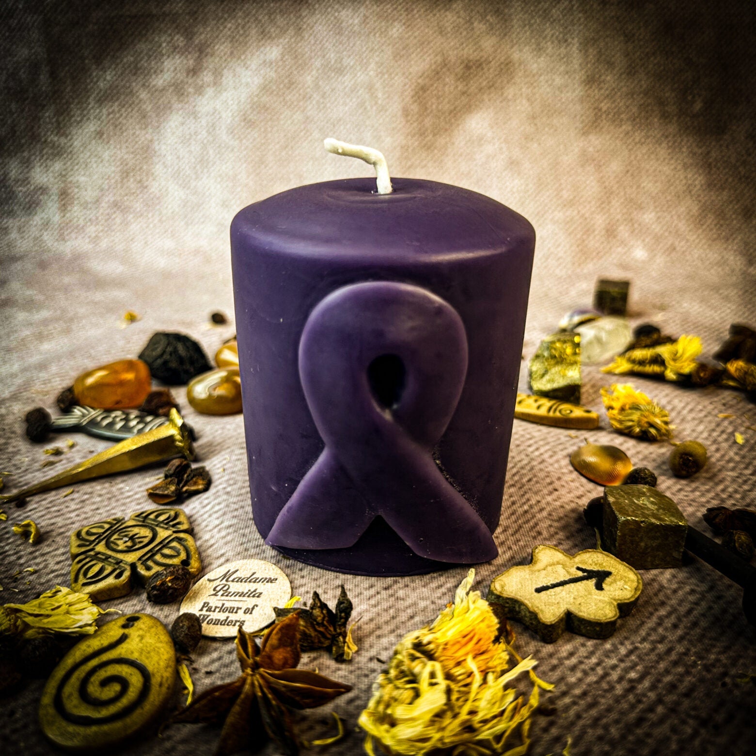 Beeswax Awareness Ribbon Pillar Spell Candle - Honor Heroes & Support Causes