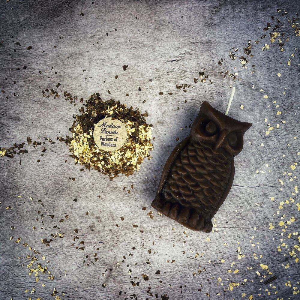 Beeswax Wise Owl Spell Candle - Wisdom & Psychic Awareness Magic