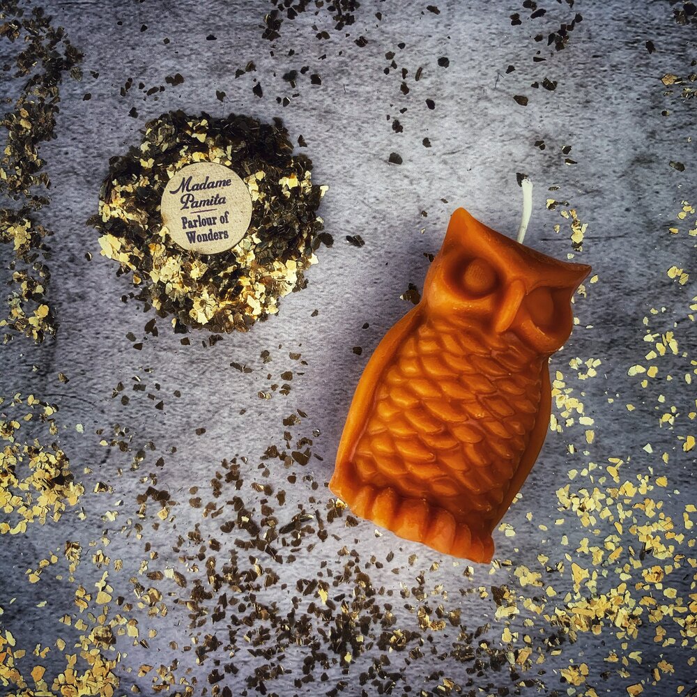 Beeswax Wise Owl Spell Candle - Wisdom & Psychic Awareness Magic